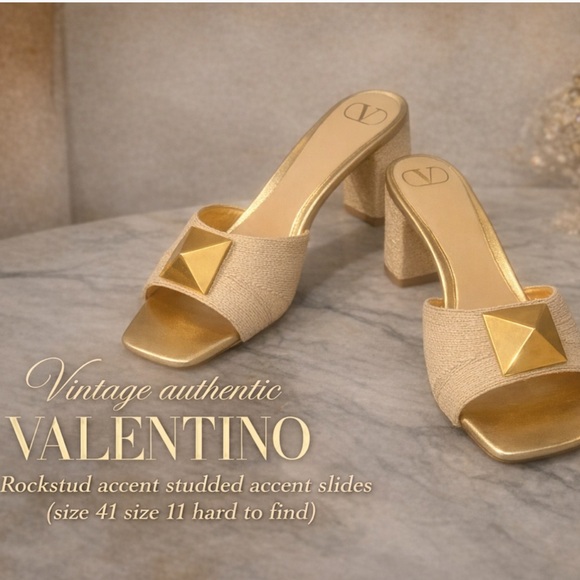 Valentino Garavani Shoes - Valentino Garavani Gold Block Heel Sandals